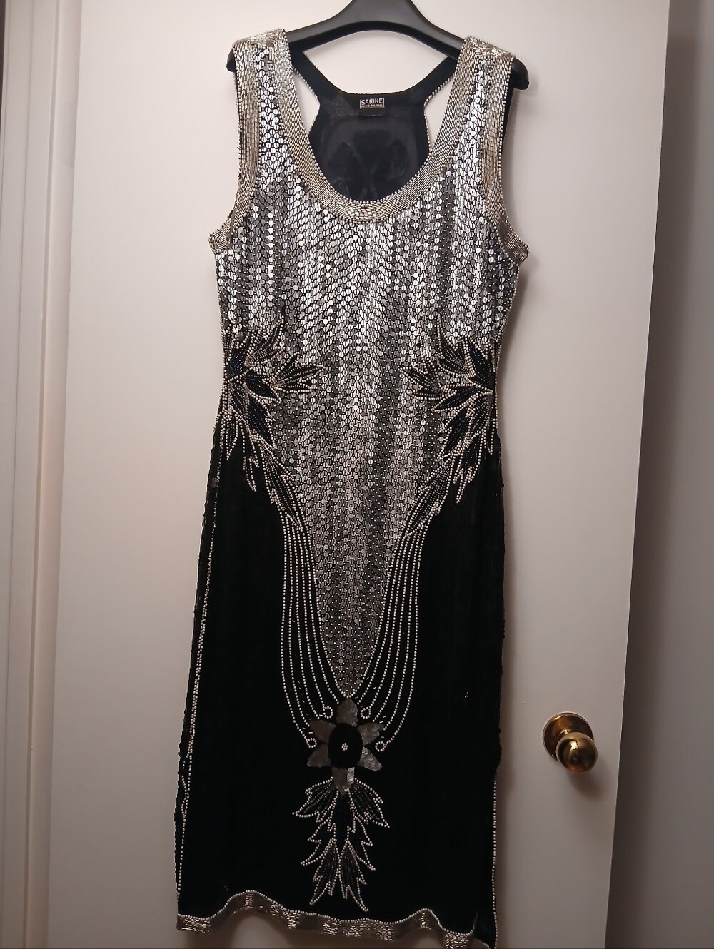 Sarine Embellished Silver & Black Sleeveless Cocktail Dress